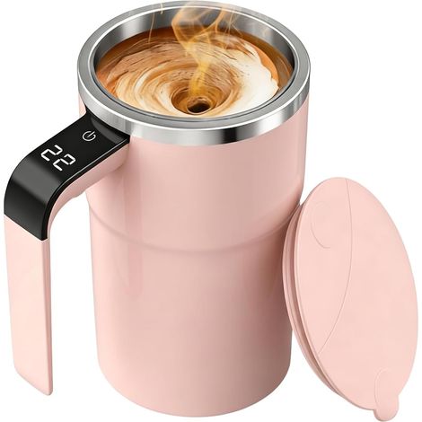 Tasse à café automatique avec agitateur, tasse électrique rechargeable pour café et boissons protéinées, 370 ml, rose, idéale pour le bureau et la maison (1/5)