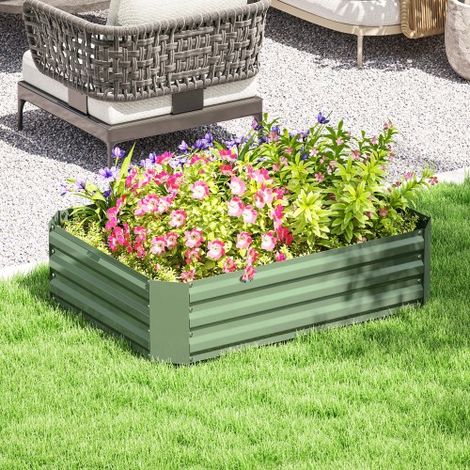 Carré potager surélevé en acier galvanisé 120 x 90 x 30 cm, bac à plantations ouvert, vert foncé