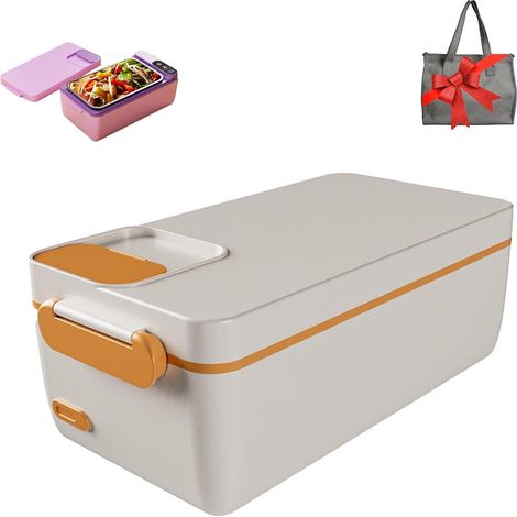 Lunch box riscaldato elettrico, scaldavivande ricaricabile con borsa termica, batteria integrata da 3200 mAh, contenitore in acciaio inossidabile rimovibile, lunch box autoriscaldante wireless (bianco (1/5)