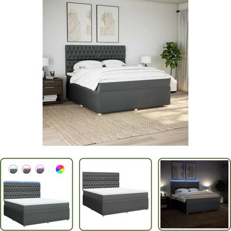 vidaXL LED-Beleuchtung - Boxspringbett mit Matratze Dunkelgrau 180x200 cm Stoff (1/5)