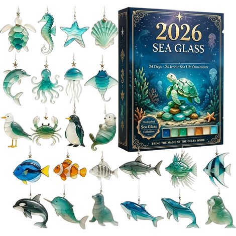 Calendrier de l'Avent 2026 Ornement d'animaux de Noël en acrylique  Calendrier de l'Avent Tortue marine - Décoration intérieure pour chambre (1/5)