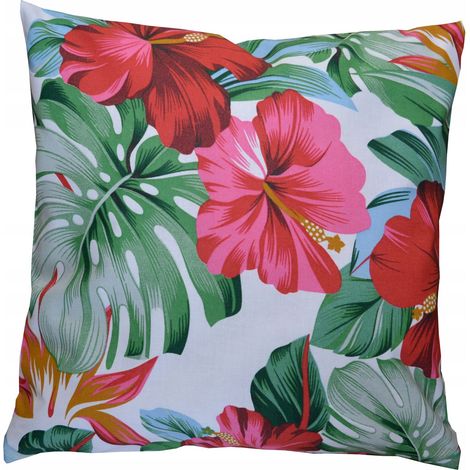 Federa in cotone con motivo a rose Monstera, 40x40