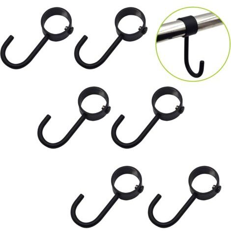 Lot de 6 crochets coulissants en acier inoxydable pour rangement de cuisine - Noir - Diamètre : 25 mm (1/5)