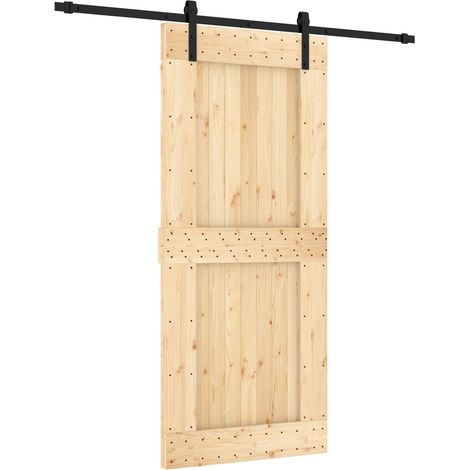 Sliding Door Natural and Black 90 x 210 cm Solid Pine Wood vidaXL (1/5)