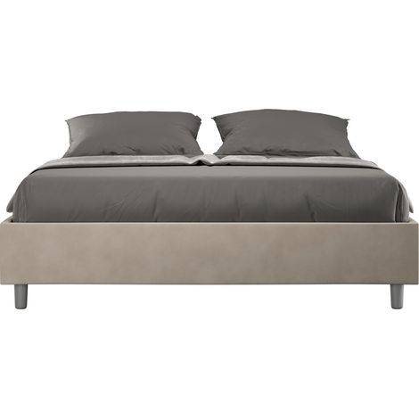 Letto Matrimoniale 160x190 cm con Rete e Contenitore Giroletto con Alzata Comoda Imbottito in Microfibra Azelia Sabbia (1/5)