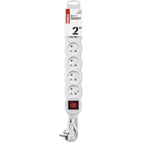 Rallonge avec interrupteur, 6 prises, 2 m /H05VV-F 3G1/ blanc P1612