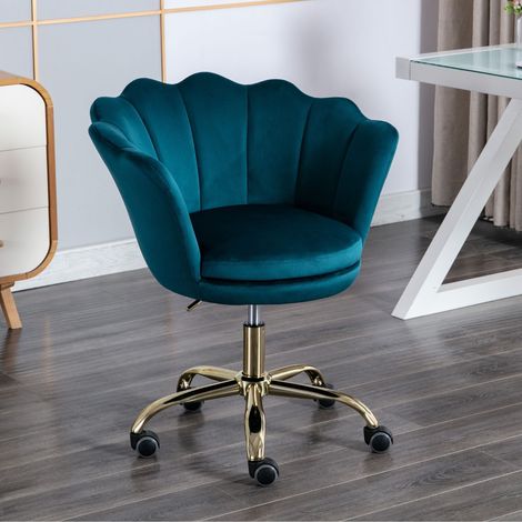 Wahson Chaise de Bureau en Velours,Chaise Bureau à Roulettes Réglable en Hauteur Fauteuil de Bureau pour Salon et Chambre, Velours, Bleu Sarcelle