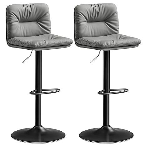 Songmics – Tabouret de bar réglable en hauteur – Lot de 2 – Surface en PU – Pivotant 360° – Dossier ergonomique et repose-pieds – Gris (1/5)