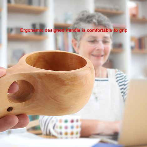 Naturholzbecher mit Henkel, tragbarer Becher für Tee und Kaffee, ideal für draußen, für heiße und kalte Getränke, Massivholzbecher Nr. 2 (1/5)