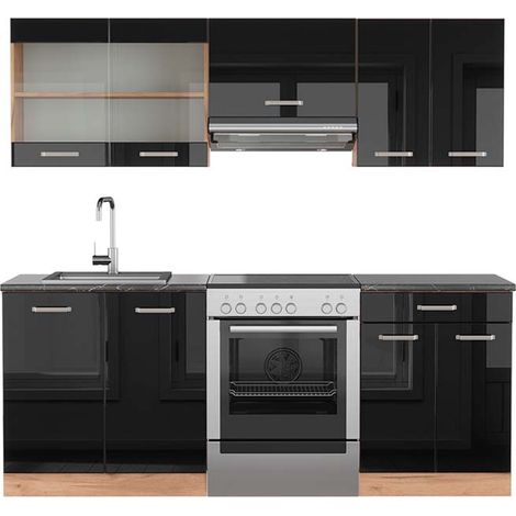Cucina componibile R-Line, Rovere nero/oro lucido, 200 cm , PL Antracite, Vicco