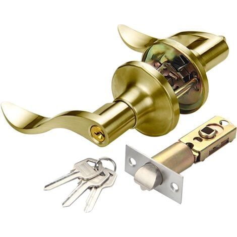 Poignée de porte avec clé, serrure de poignée de porte, serrure de porte intérieure et extérieure de style vague (or) (1/5)