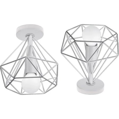 Lot de 2 Moderne Plafonnier Vintage en Métal Blanc Simple Lustre Plafonnier Industrielle en Cage pour Salon Chambre (1/4)