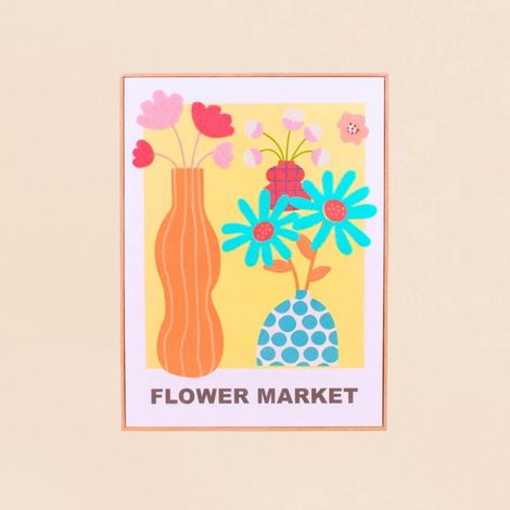 Image encadrée colorée avec fleurs brodées 45x60cm (1/5)