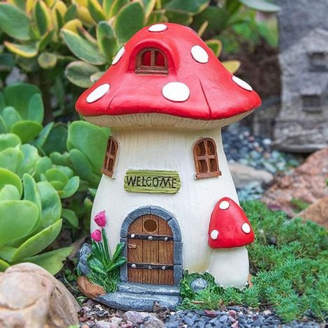 Champignon Maison Lampe Solaire RéSine Artisanat Jardinage Jardin Miniature FéE Paysage Maison DéCoration Ornement (1/5)