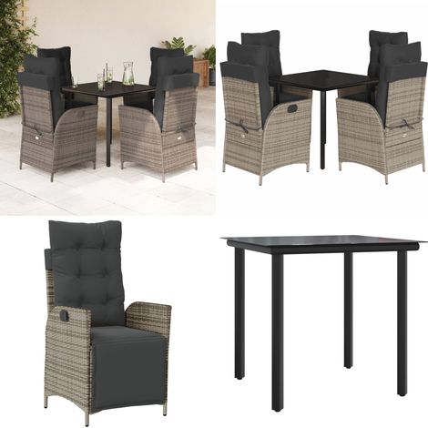 5-tlg. Garten-Essgruppe mit Kissen Grau Poly Rattan - Gartentisch - Gartensessel (1/5)