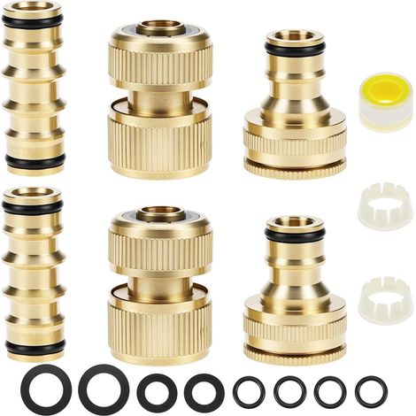 Lot de 6 connecteurs de tuyau d'arrosage en laiton pour tuyaux diamètre intérieur 12 mm - comprend 2 connecteurs mâles doubles, 2 embouts de tuyau, 2 connecteurs de robinet (1/5)