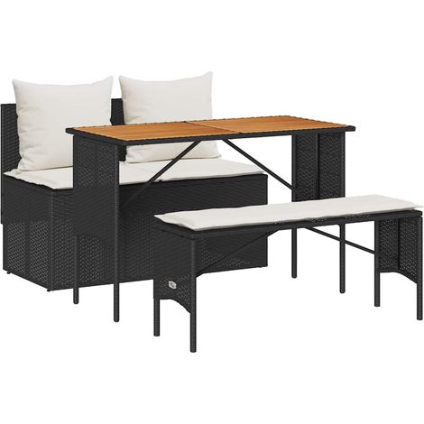 Maison Exclusive - 3-tlg. Garten-Essgruppe mit Kissen Schwarz Pol