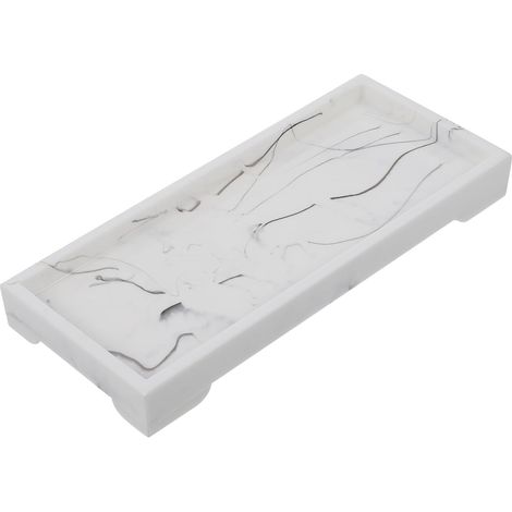 Plateau de Rangement en Résine Blanc Effet Marbre pour Cosmétiques et Accessoires de Salle de Bain, Facile à Nettoyer, Texture Délicate, Maison Fêtes'-'- (1/5)