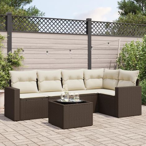 6-tlg. Garten-Sofagarnitur mit Kissen Braun Poly Rattan (1/3)