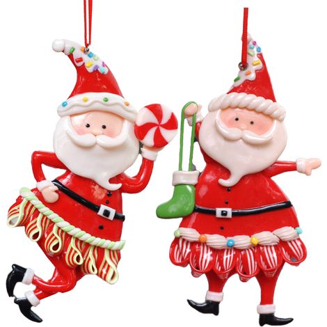 Adorno De Árbol De Navidad - Figura De Papá Noel Con Árbol - Decoración Navideña En Resina - 2 Unidades (1/5)