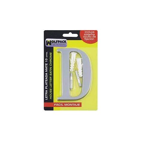 Métal Lettre "D" Argent Mat 10 cm. avec vis cachées (Blister 1 pièce)