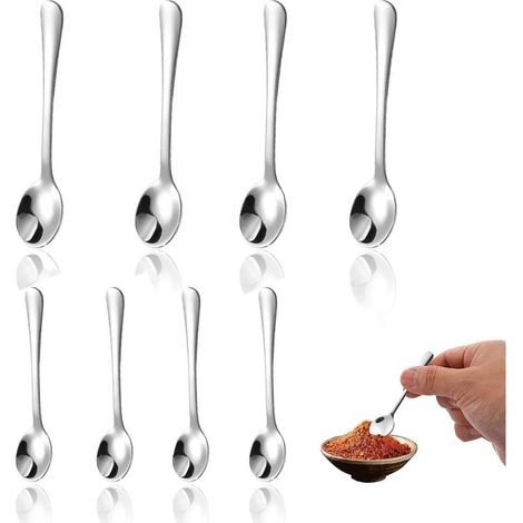 8 Pièces Petite Cuillère, Acier Inoxydable 304 Petite Cuillère à Dessert, 9 cm et 7,5 cm Cuillere a Cafe, Amusant et Mignon Petites Cuilleres a Dessert, pour Épices, Sel et Sucre (1/5)