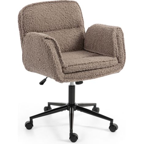 Sedia da ufficio girevole in teddy fleece marrone con braccioli ribaltabili e altezza regolabile (1/5)