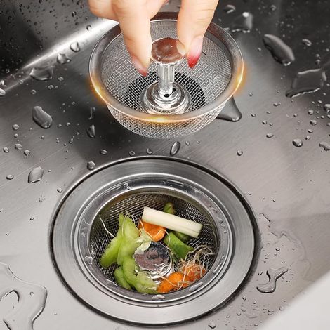1 - Filtre évier - Bouchon évier - Acier inoxydable - Avec poignée ergonomique - Pour évacuation eau cuisine - Argenté - 7,6cm