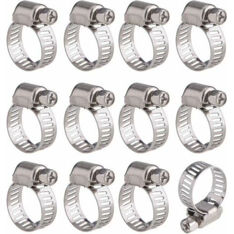 12 Pièces Collier de Serrage Tuyau Ajustable en Acier Inoxydable Tuyau Pinces Clips Fixation (9-16 mm) (1/4)
