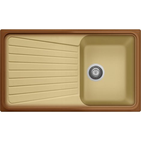 Évier de cuisine granit 1 bac plus égouttoir 860x500mm – Installation standard encastrée – Antibactérien Made in Italy – Plados