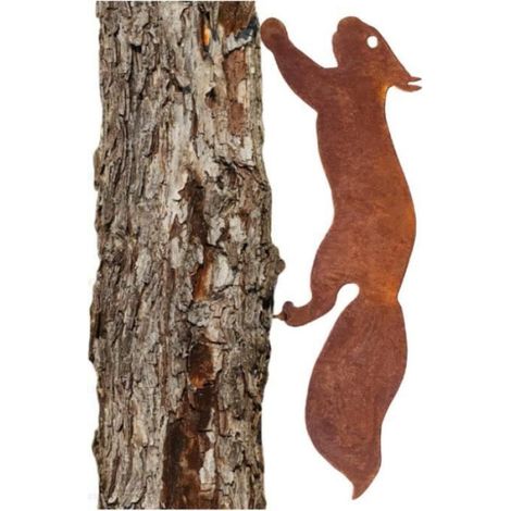 Piquet De Jardin - Écureuil En Fer - Patine Rouille Naturelle - Pour Souche D'Arbre Ou Décoration Extérieure - 30 Cm (1/4)