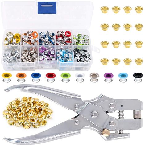 300 piezas de ojales metálicos de 3/4 de pulgada en 10 colores y 1 alicate perforador de ojales con 100 piezas de ojales dorados, ojales metálicos, ojales para zapatos, juegos de ojales de cuero (1/5)