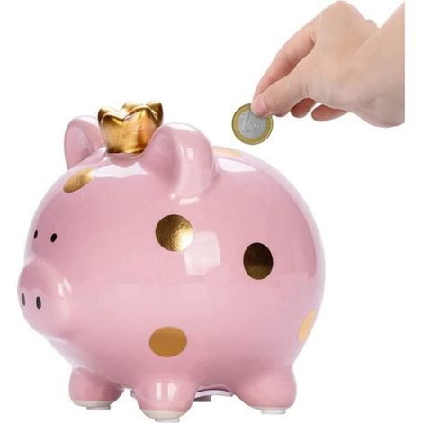 Tirelire - Cochon - Rose - Céramique - 11.8x14x13.2 cm - 600 g (1/4)