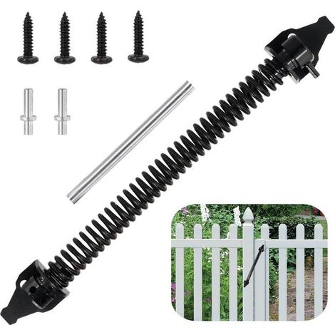 Muelle metálico ajustable para puertas de jardín, 36 cm, herraje de cierre automático para puertas de vallas de madera. (1/4)