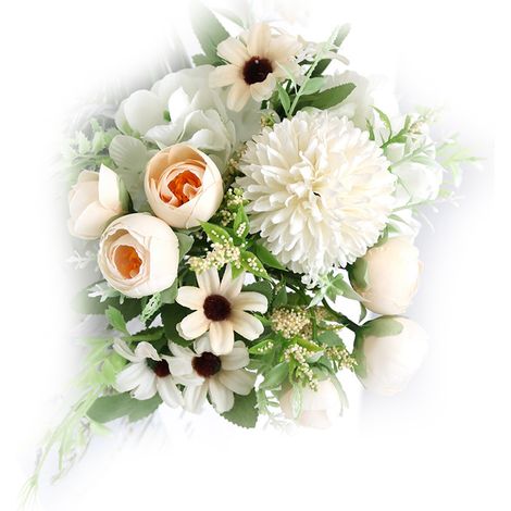 Bouquet de fleurs artificielles en soie, détails réalistes, longue durée, décoration florale pour photographie, couleur champagne. (1/5)