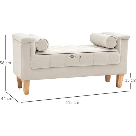 Banquette rembourrée en tissu chenille, avec accoudoirs, banquette-lit avec 2 coussins cylindriques, cadre en bois, banc à chaussures pour chambre, salon, entrée, 115 x 44 x 58 cm, beige (1/5)