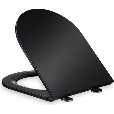 Abattant WC en forme de D amovible facile à nettoyer frein de chute 49 x 37 x 5 cm en résine thermodurcissable noir (1/5)