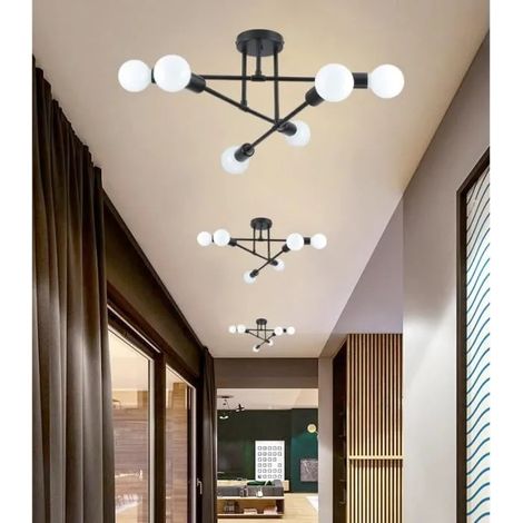kawoo Lot de 3 Plafonnier Industrielle 6 Lumières,Retro Lustre Suspension Designe Edison Lampe de Plafond en Metal pour Salon (1/4)