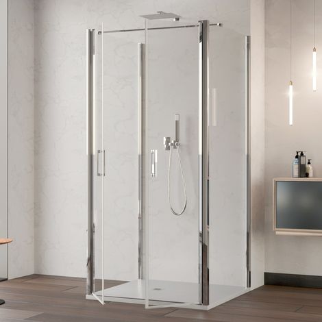 Box doccia saloon tre lati senza profili trasparente 6mm h195 dobla, misura 70x120x70 (1/4)
