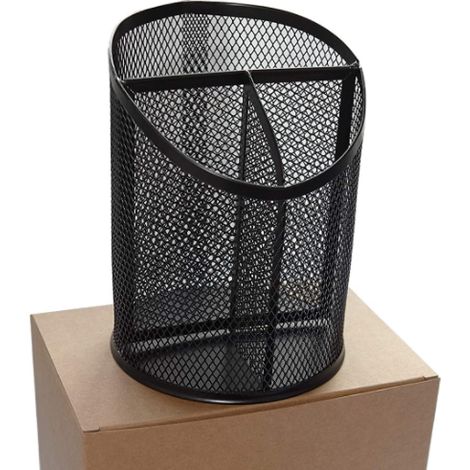T06, Porte-crayons en treillis métallique noir, Organiseur de bureau, Boîte de rangement de bureau (Noir-T06) (1/5)