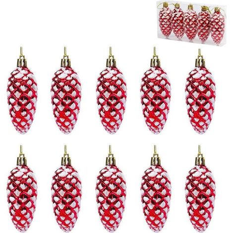 10 Pièces - Décorations De Noël Rouge en Forme De Pomme De Pin, Boules Sapin de Noel À Suspendre, Pommes Pin Suspendues (1/5)