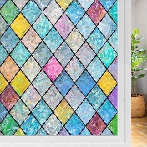 Film Fenetre Anti Regard Film Occultant Fenêtre 3D Arc-en-Ciel Effet 45 × 200cm Décoratif Bon Intimité Anti UV Anti Chaleur Non Adhesif pour Chambre Salon Cuisine (1/5)
