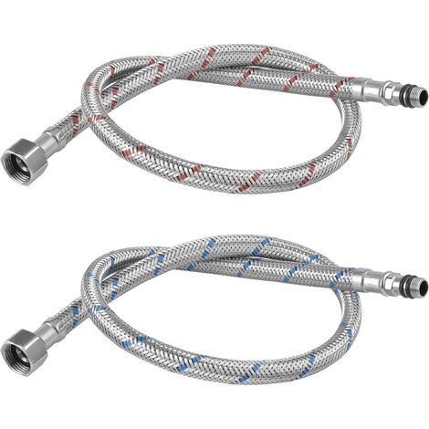 [JAMAIS UTILISÉ]Lot de 2 tuyaux de raccordement - G3/8 x M10 - Rallonge de tuyau de raccordement - 60 cm - En acier inoxydable - Pour robinet mitigeur (1/5)