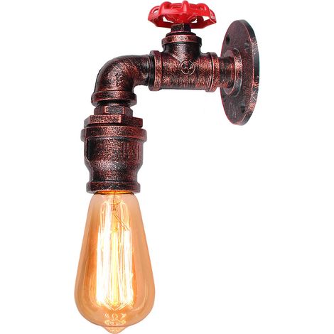 Applique Murale Tuyau d'eau E27 Rouille Rouge Luminaire Intérieur Décoration pour Café Bar Restaurant