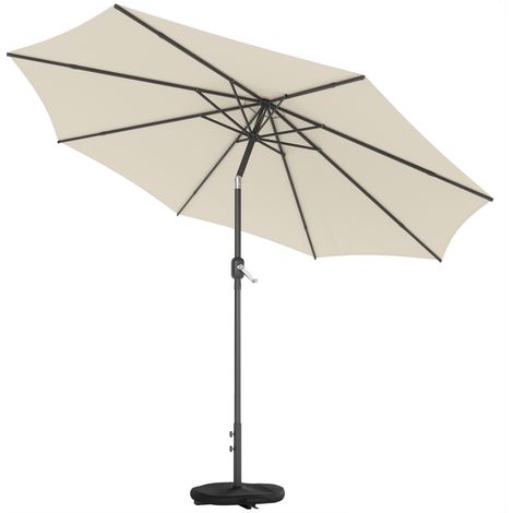 Sonnenschirm für Balkone, ca. Ø 300 cm, neigbar, mit Kurbel, Kreuzfuß, Sandsack, UV-Schutz 30+, einziehbar, cremeweiß
