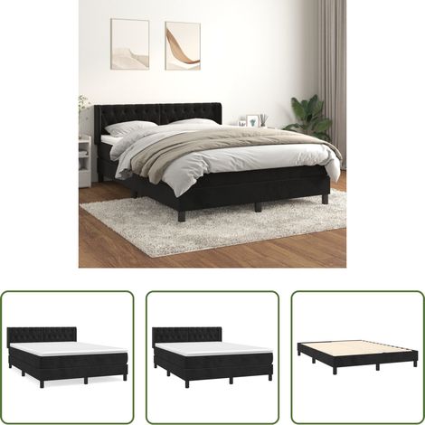 Matratze - Boxspringbett mit Matratze Schwarz 140x200 cm Samt (1/5)