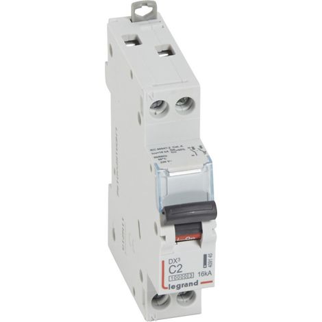 Disjoncteur DX10000 16kA arrivée haute et départ bas à vis U+N 230V 2A courbe C 1 module (409145)