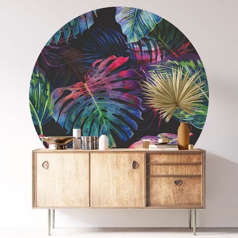 Sticker mural rond / cercle - Motif botanique - Diamètre 30 cm - Adhésif + Protection BRILLANTE (1/3)