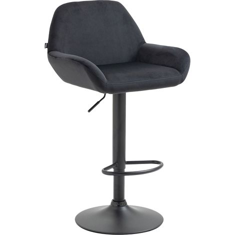 Sgabello da bar con base a tromba in velluto imbottito nero in metallo nero opaco TDB10423
