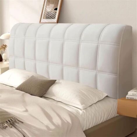 (Blanc crème,160cm) Housse Tête de Lit Extensible en Relief, Couleur Unie Housse Protection pour Tête de Lit Élastique Doux Universelle Lavable